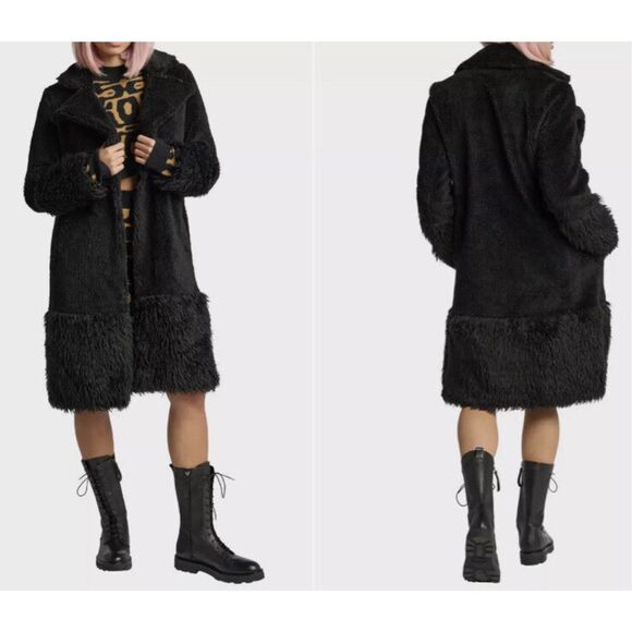NWT Lita By Ciara Single Button Faux Fur Wool Blend Teddy Coat Black Medium - Picture 1 of 11